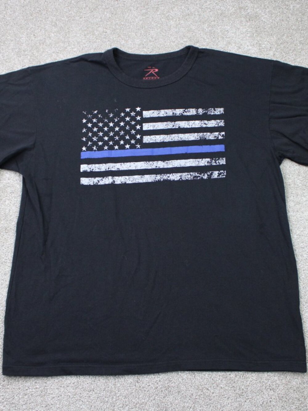 Rothco T-Shirt Mens 2XL XXL Black American Flag Thin Blue line Short Sleeve